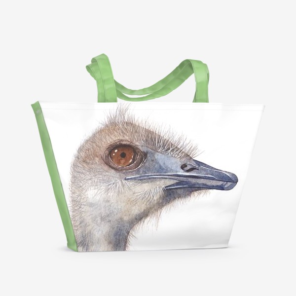 Пляжная сумка «Птицы. Страус. Акварель»