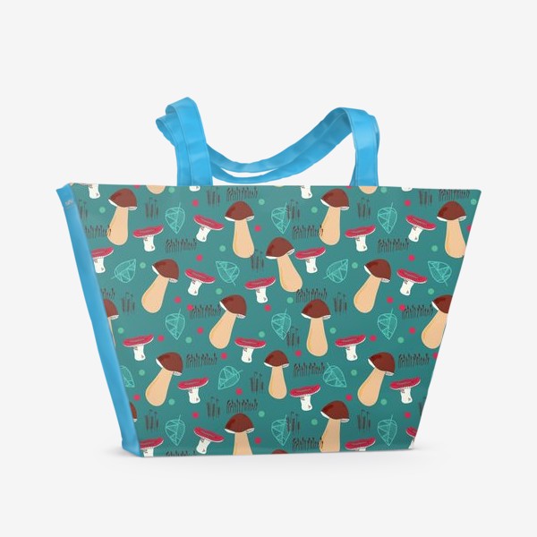 Пляжная сумка &laquo;Лесной паттерн: грибы, листья, мох&raquo;