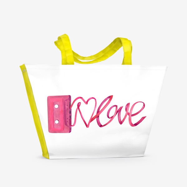 Пляжная сумка &laquo;Розовая винтажная касета с надписью love и сердцем&raquo;