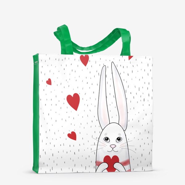 Сумка-шоппер «Милый зайчик с сердечками и фоном из штрихов»