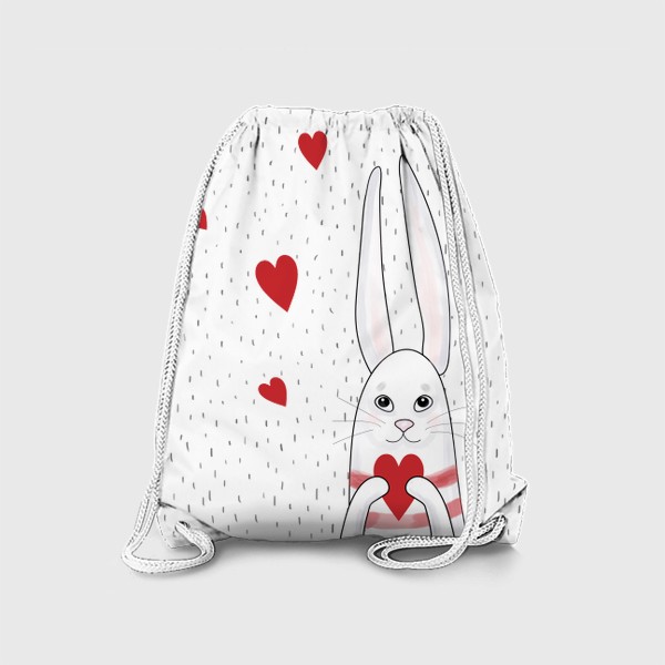 Рюкзак «Милый зайчик с сердечками и фоном из штрихов»