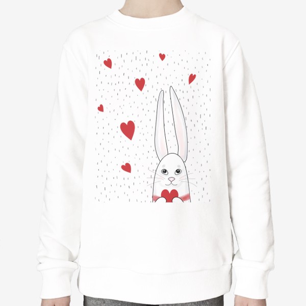 Свитшот «Милый зайчик с сердечками и фоном из штрихов»