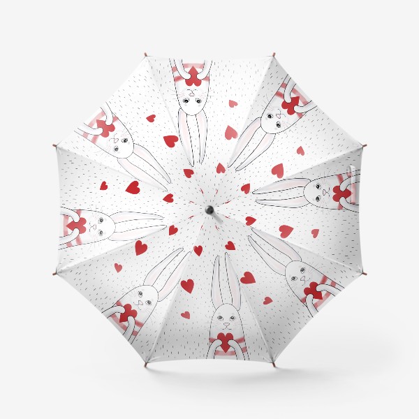 Зонт «Милый зайчик с сердечками и фоном из штрихов»