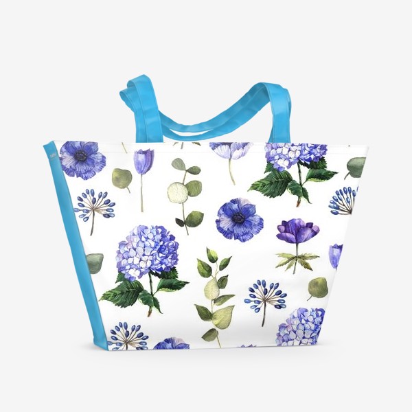 Пляжная сумка «Акварельный паттерн с синими цветами»