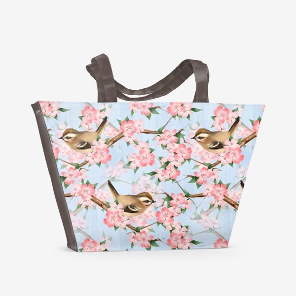 Пляжная сумка &laquo;Птицы и цветы. Весенний паттерн&raquo;