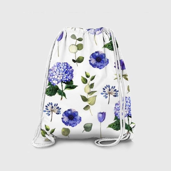 Рюкзак «Акварельный паттерн с синими цветами»