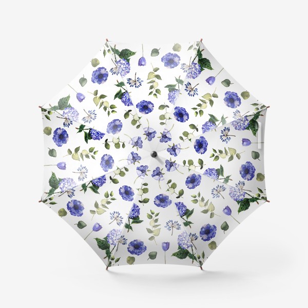 Зонт «Акварельный паттерн с синими цветами»