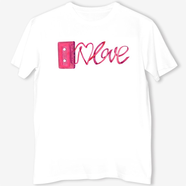 Футболка «Розовая винтажная касета с надписью love и сердцем»