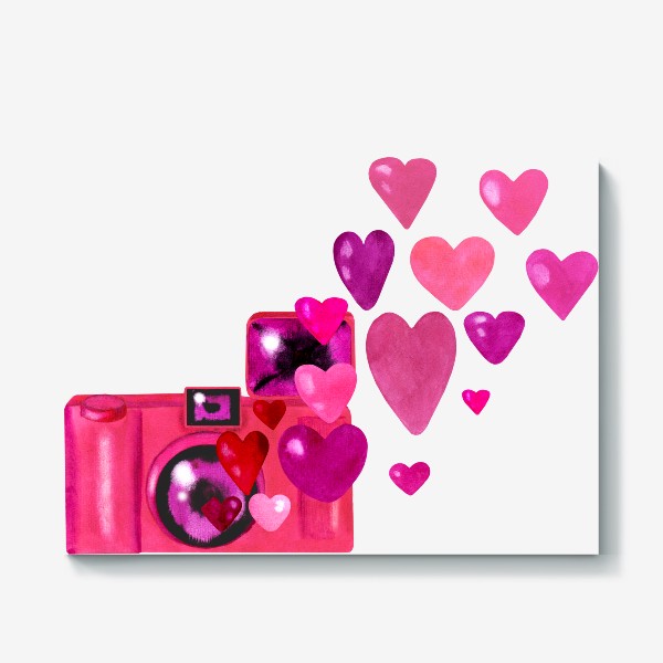 Холст «Винтажный фотоаппарат с сердечками»