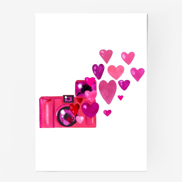 Постер «Винтажный фотоаппарат с сердечками»