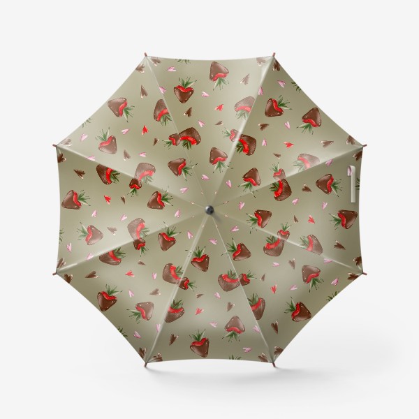 Зонт «Клубника в шоколаде с сердцем сладкий паттерн ко Дню Святого Валентина»