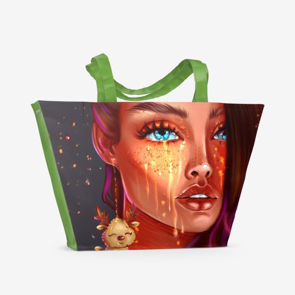 Пляжная сумка «Девушка с сережкой оленя. Fashion иллюстрация.»