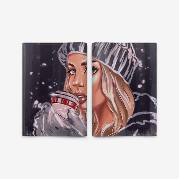 Обложка для паспорта «Девушка Зима. Fashion Иллюстрация. Кофе тайм.»