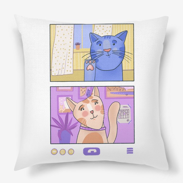 Подушка «Кот и кошка на созвоне»