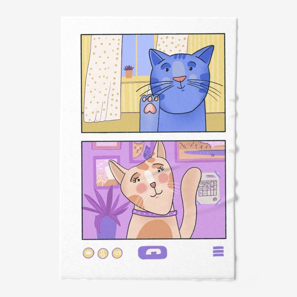 Полотенце «Кот и кошка на созвоне»
