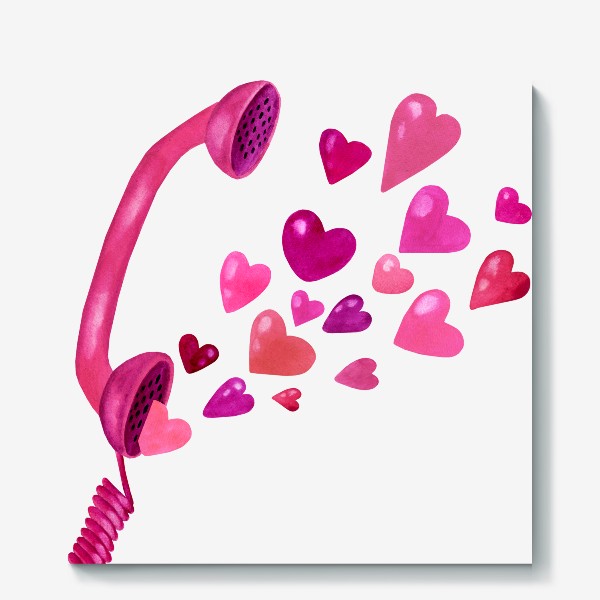 Холст «Телефонная трубка с любовью и сердечками»