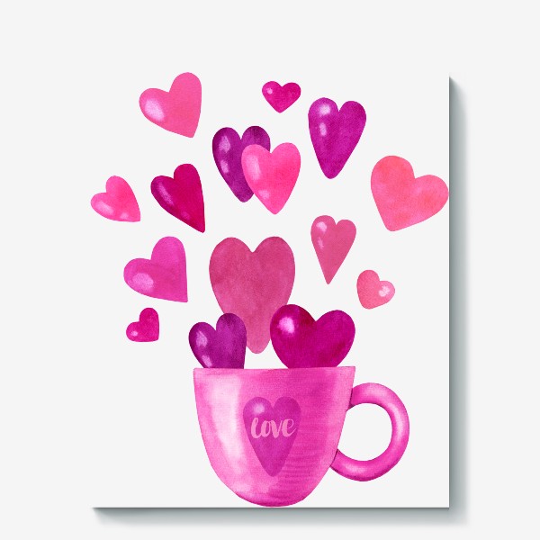 Холст «Чашка с сердечками и надписью любовь love»