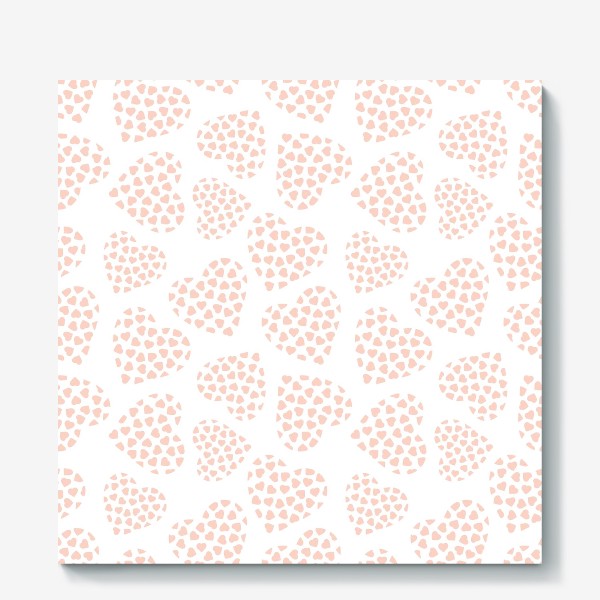 Холст «Delicate hearts of peach color for lovers. Seamless pattern.»