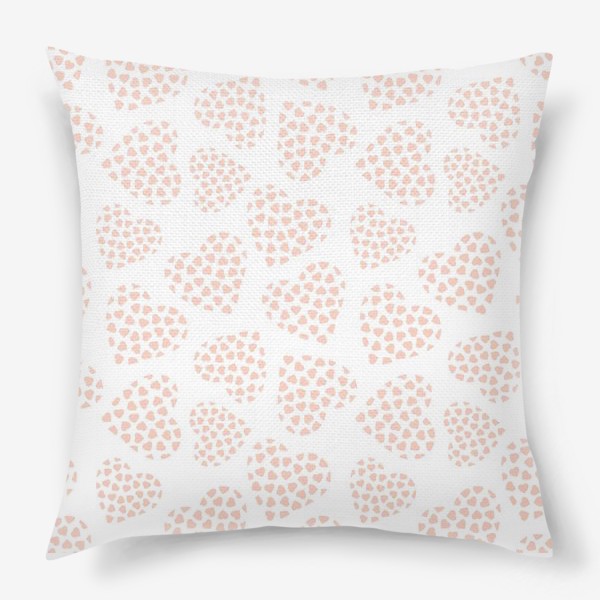 Подушка «Delicate hearts of peach color for lovers. Seamless pattern.»