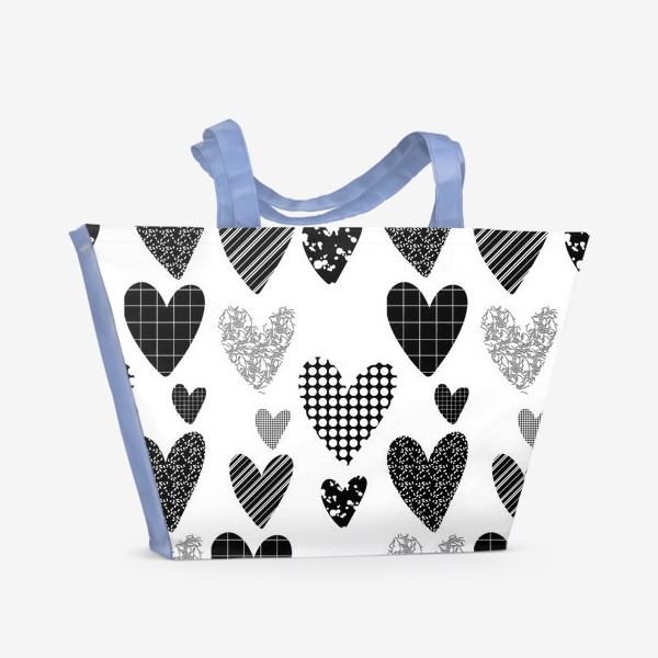 Пляжная сумка «Паттерн с черно-белыми сердечками »