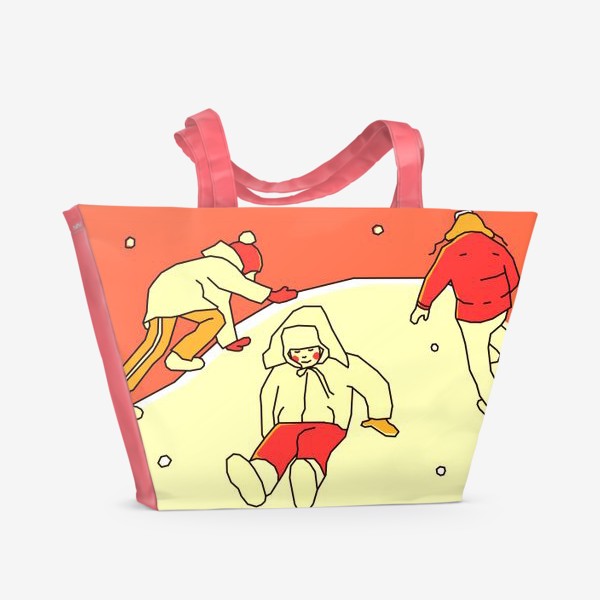Пляжная сумка «Зимние забавы. Царь горы. День. Детская иллюстрация.»