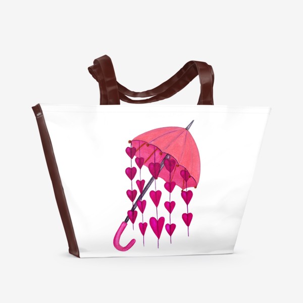 Пляжная сумка &laquo;Зонтик с сердцами - не укрыться от любви&raquo;