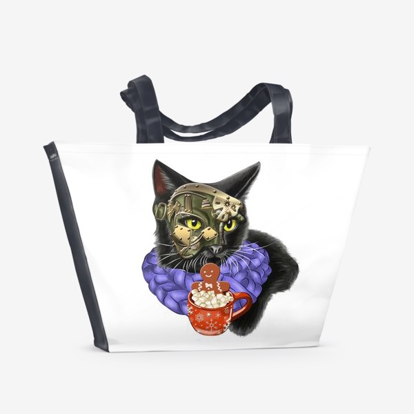 Пляжная сумка &laquo;Кот стимпанк в шарфике&raquo;