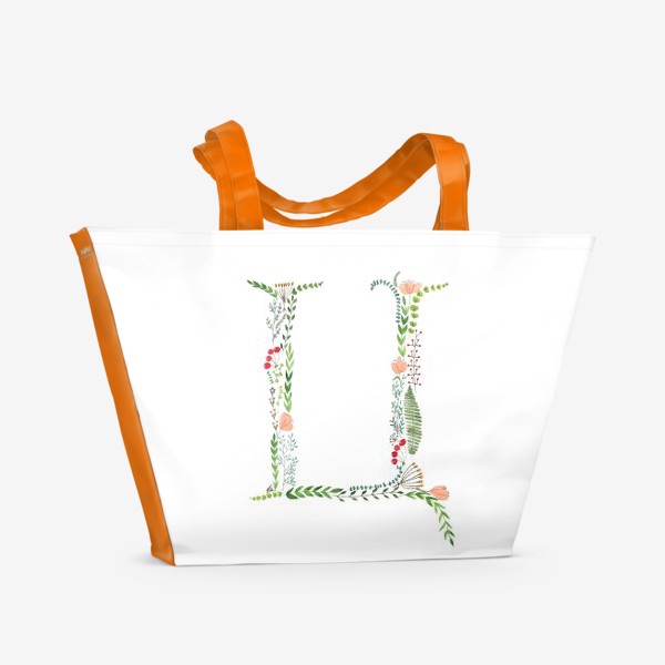 Пляжная сумка &laquo;Буква Ц из веточек, листиков, цветов и ягод.&raquo;