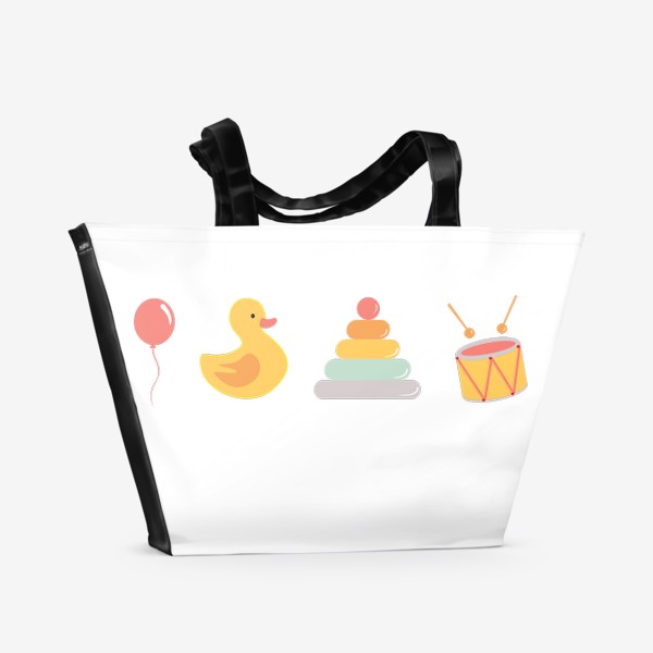 Пляжная сумка «Детские игрушки: уточка, барабан, пирамида, воздушный шар»