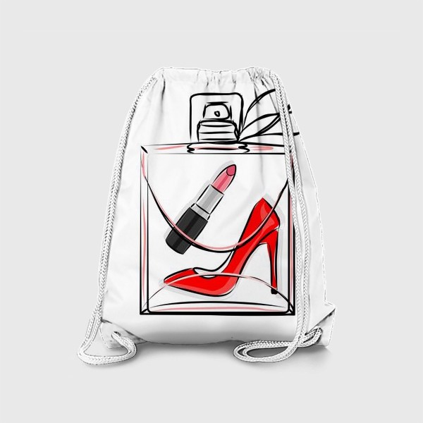 Рюкзак «Подарки для девушки. Духи, парфюм, помада, туфли на каблуке в прозрачном флаконе»