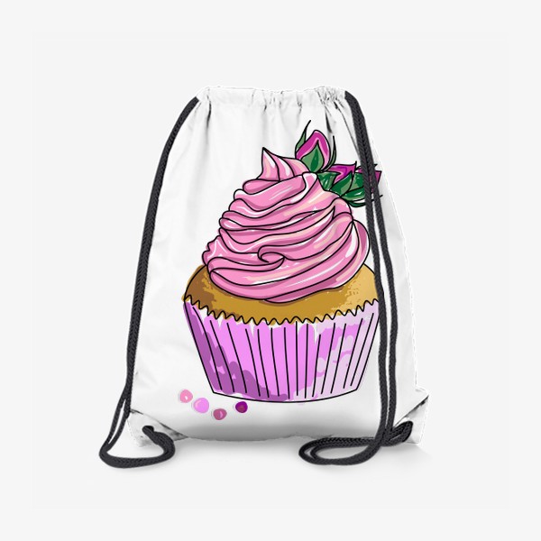 Рюкзак «Капкейк с розочками. Кекс с кремом и бутонами цветов. Пирожное. Сладости»