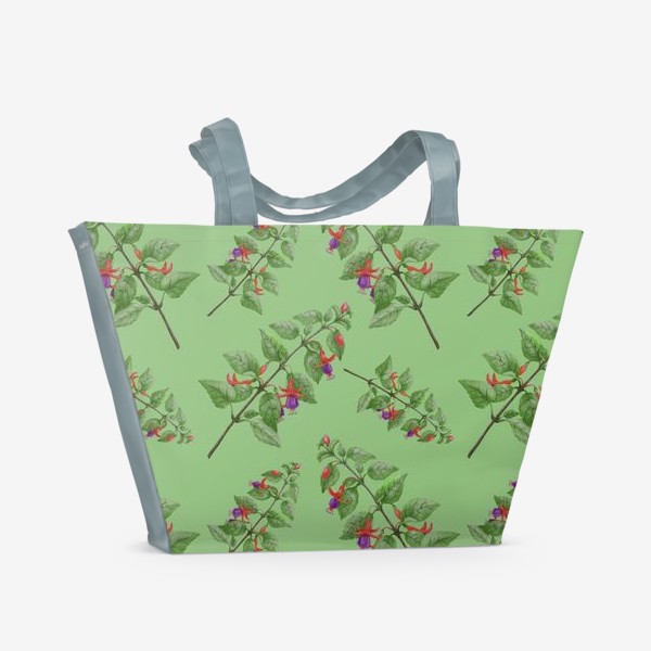 Пляжная сумка «Цветы фуксии на светло зеленом фоне»