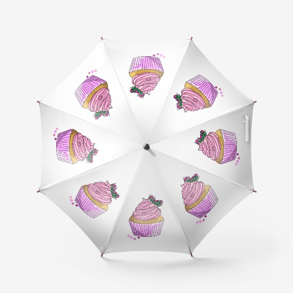 Зонт «Капкейк с розочками. Кекс с кремом и бутонами цветов. Пирожное. Сладости»