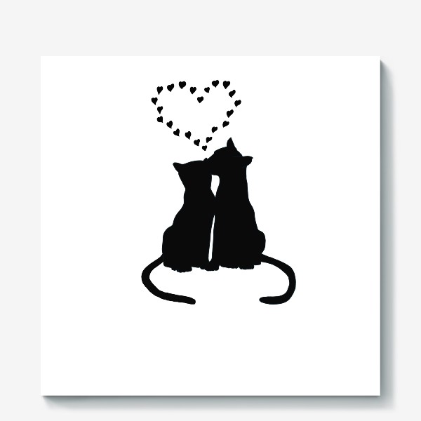 Холст «Влюблённая пара котов и сердечки»