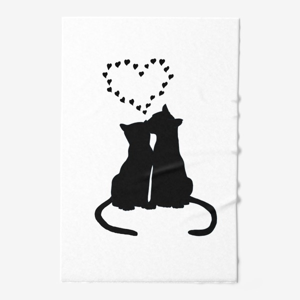 Полотенце «Влюблённая пара котов и сердечки»