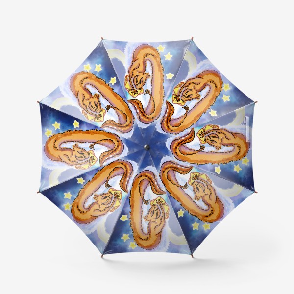 Зонт «Спящий котодракон на подушке - звезде»