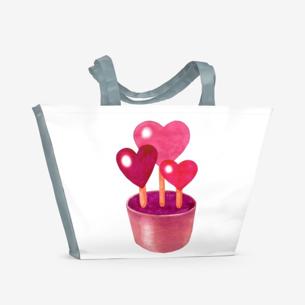 Пляжная сумка «Сердечки в цветочном горшке»