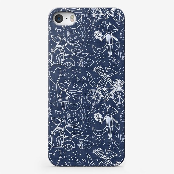 Чехол iPhone «Влюбленные лисички в стиле дудл на темно-синем фоне (от volnata)»