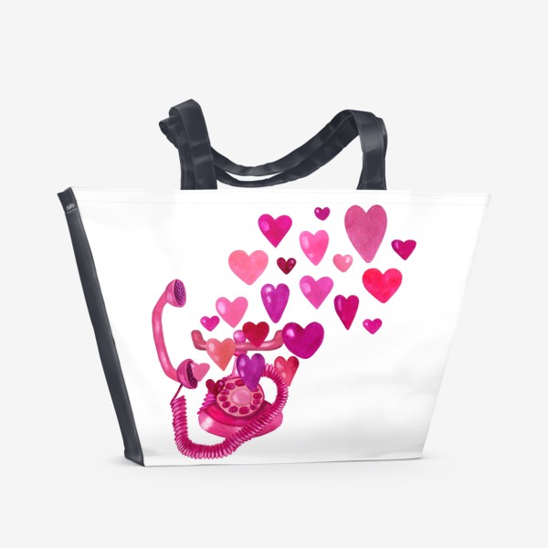 Пляжная сумка «Разговор с любовью, телефон с сердцами»