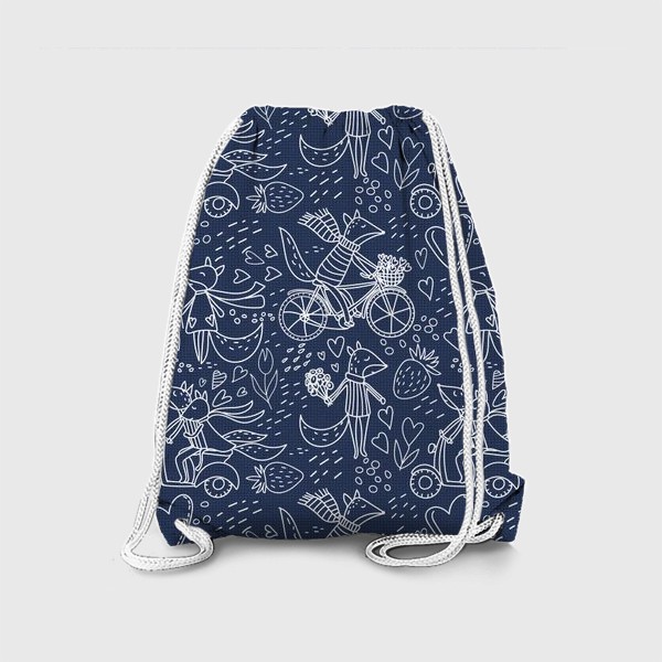 Рюкзак «Влюбленные лисички в стиле дудл на темно-синем фоне (от volnata)»