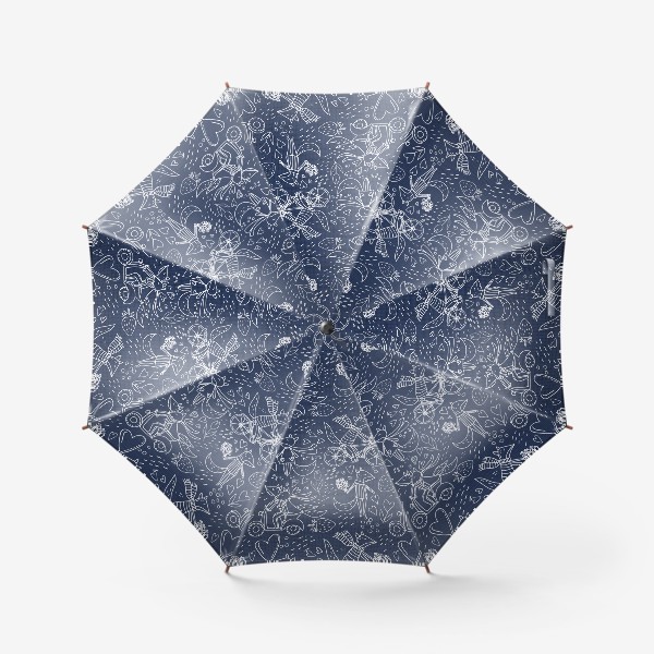 Зонт «Влюбленные лисички в стиле дудл на темно-синем фоне (от volnata)»