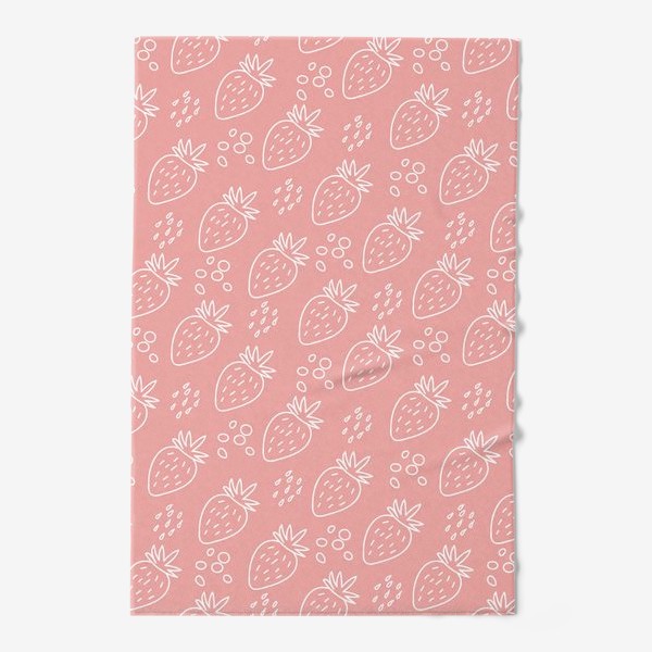 Полотенце «Клубника в стиле дудл на розовом фоне из серии "Влюбленные лисички" от volnata»
