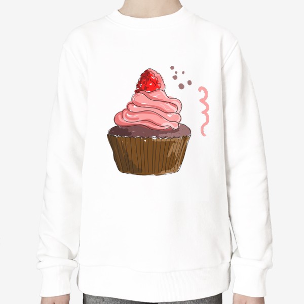 Свитшот «Кекс с розовым кремом и малиной. Капкейк с ягодами и шоколадом»