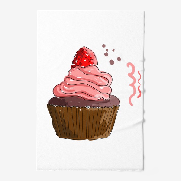Полотенце «Кекс с розовым кремом и малиной. Капкейк с ягодами и шоколадом»