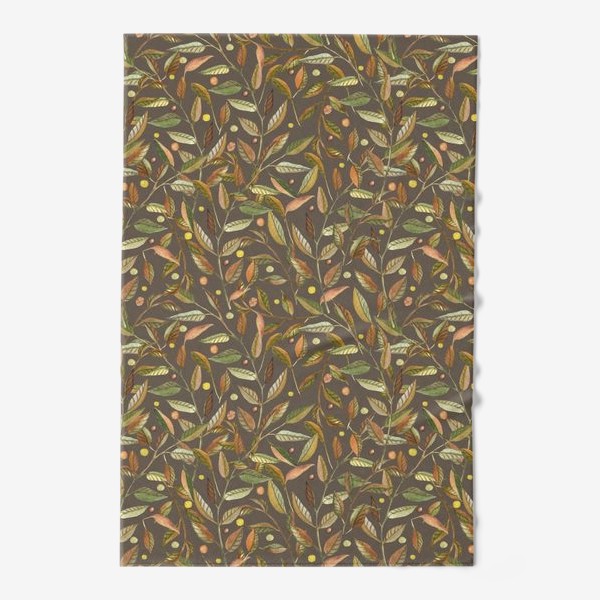 Полотенце &laquo;Акварельные веточки с листьями на серо-коричневом фоне&raquo;