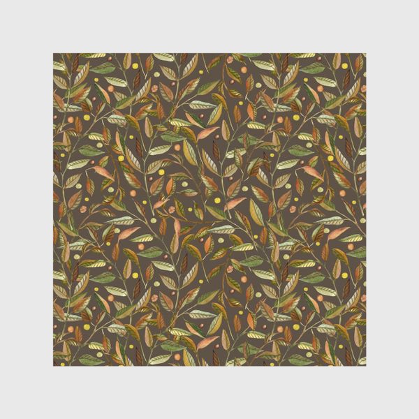 Шторы &laquo;Акварельные веточки с листьями на серо-коричневом фоне&raquo;