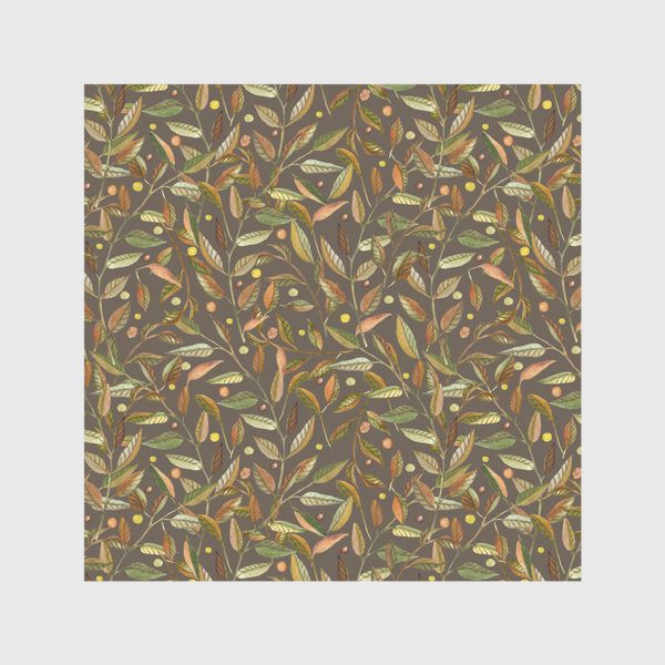 Скатерть &laquo;Акварельные веточки с листьями на серо-коричневом фоне&raquo;