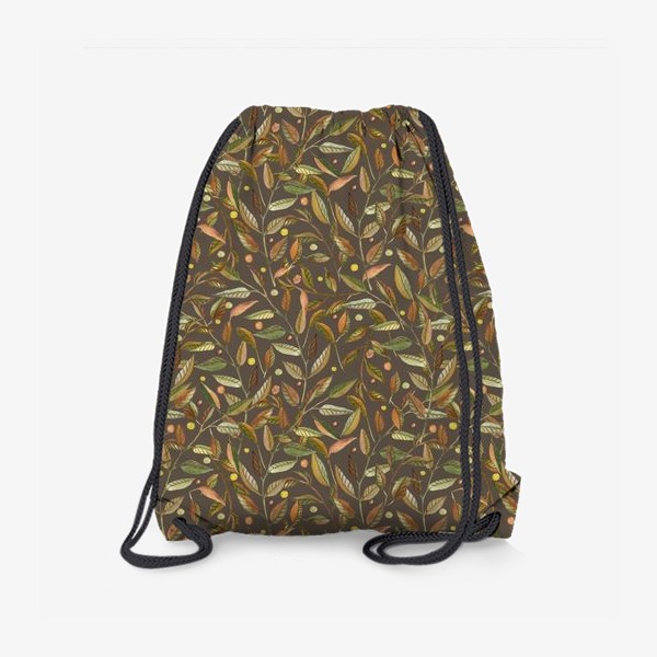 Рюкзак «Акварельные веточки с листьями на серо-коричневом фоне»