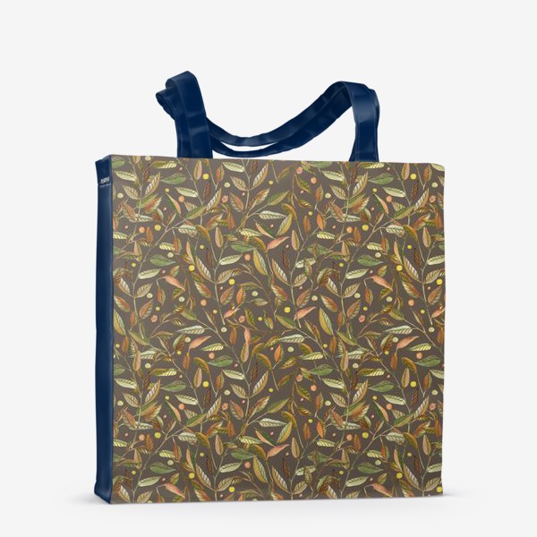Сумка-шоппер &laquo;Акварельные веточки с листьями на серо-коричневом фоне&raquo;