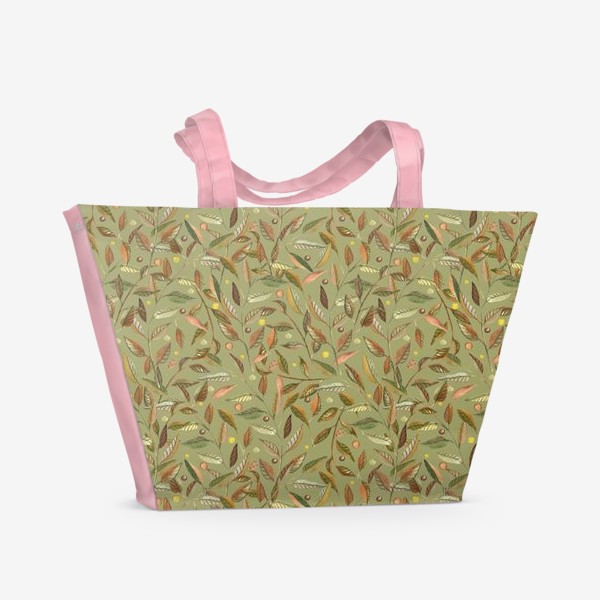 Пляжная сумка «Акварельные веточки с листьями на оливковом фоне»